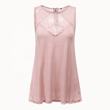 women summer pink lace knit tunic garment dyed and washed tank top with lace shoulder and back  zip feminine lady lace Tee